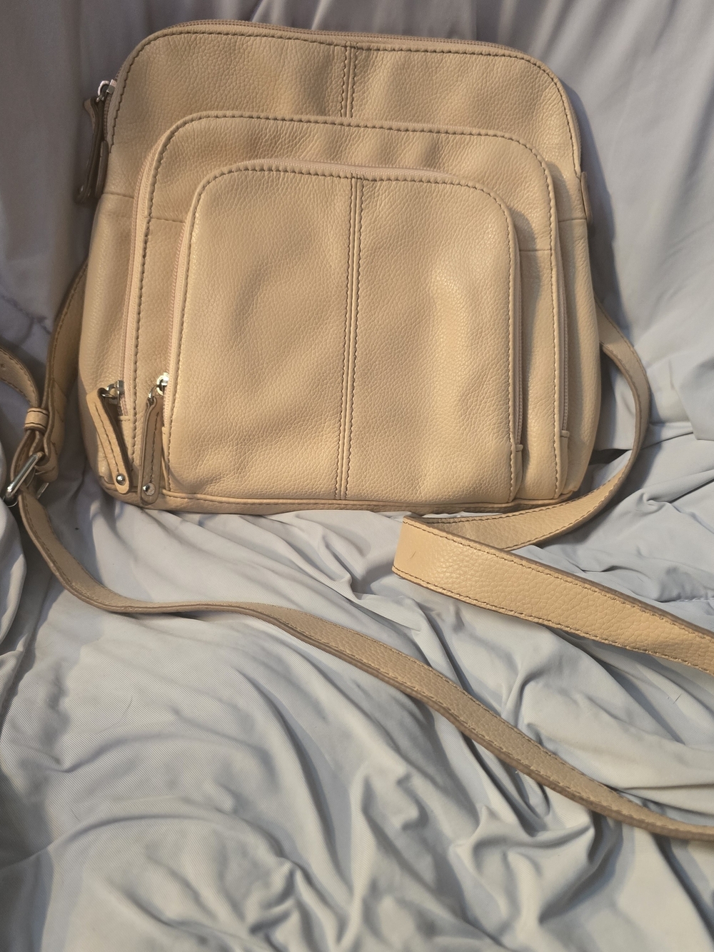 Tignanello Cream Pebbled Leather Organizer Crossbody Bag - Pristine Interior